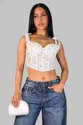 Alana's Floral Lace Bustier Top - White/Blue