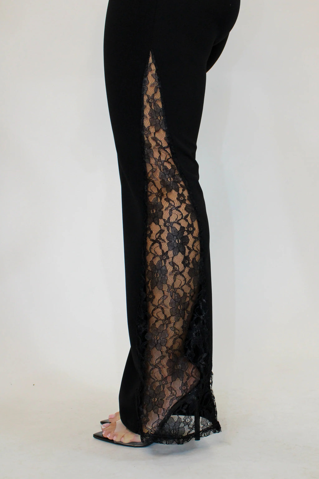 Brocade Lace Panel Pants - Black