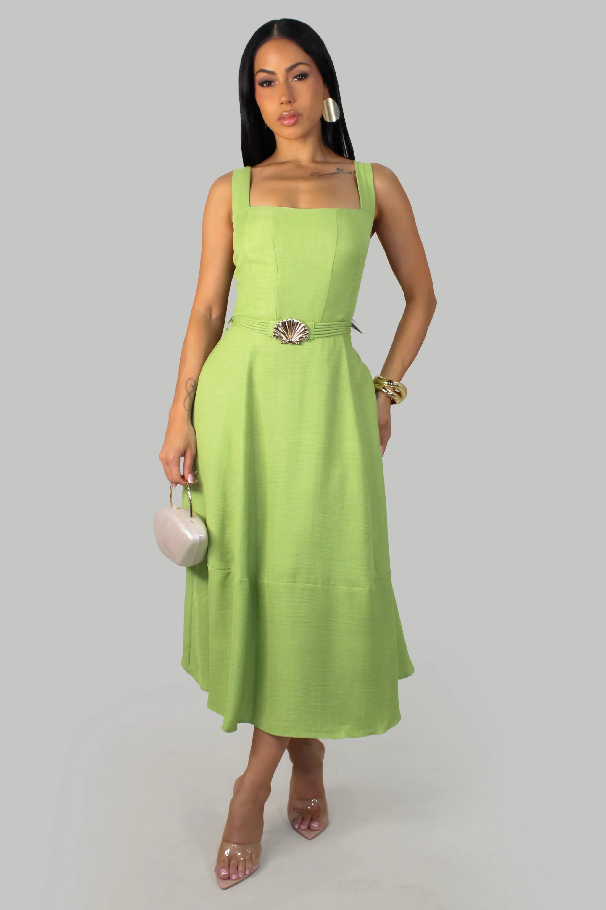 Like Linen Like Shell Dress – Lime