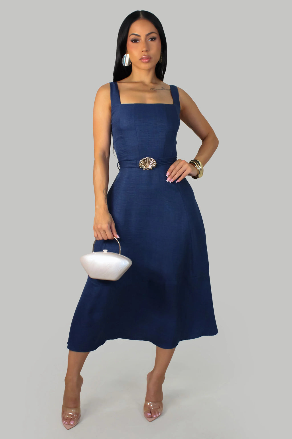 Like Linen Like Shell Dress – Navy