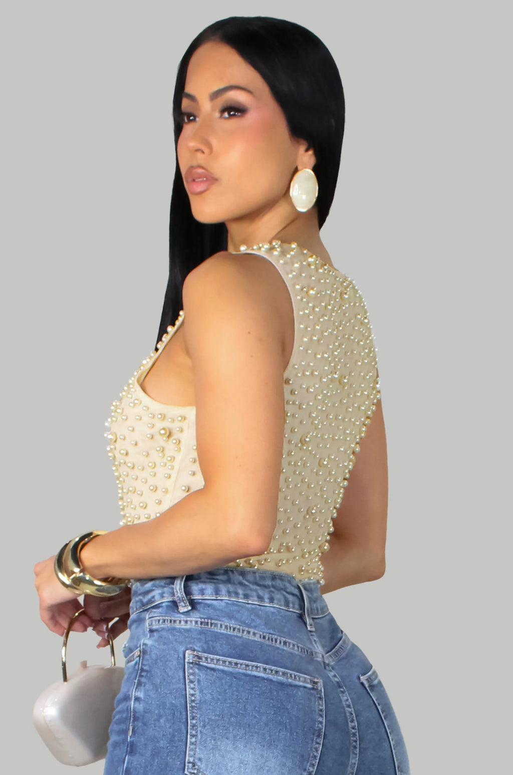 Pearled Bodysuit - Cream