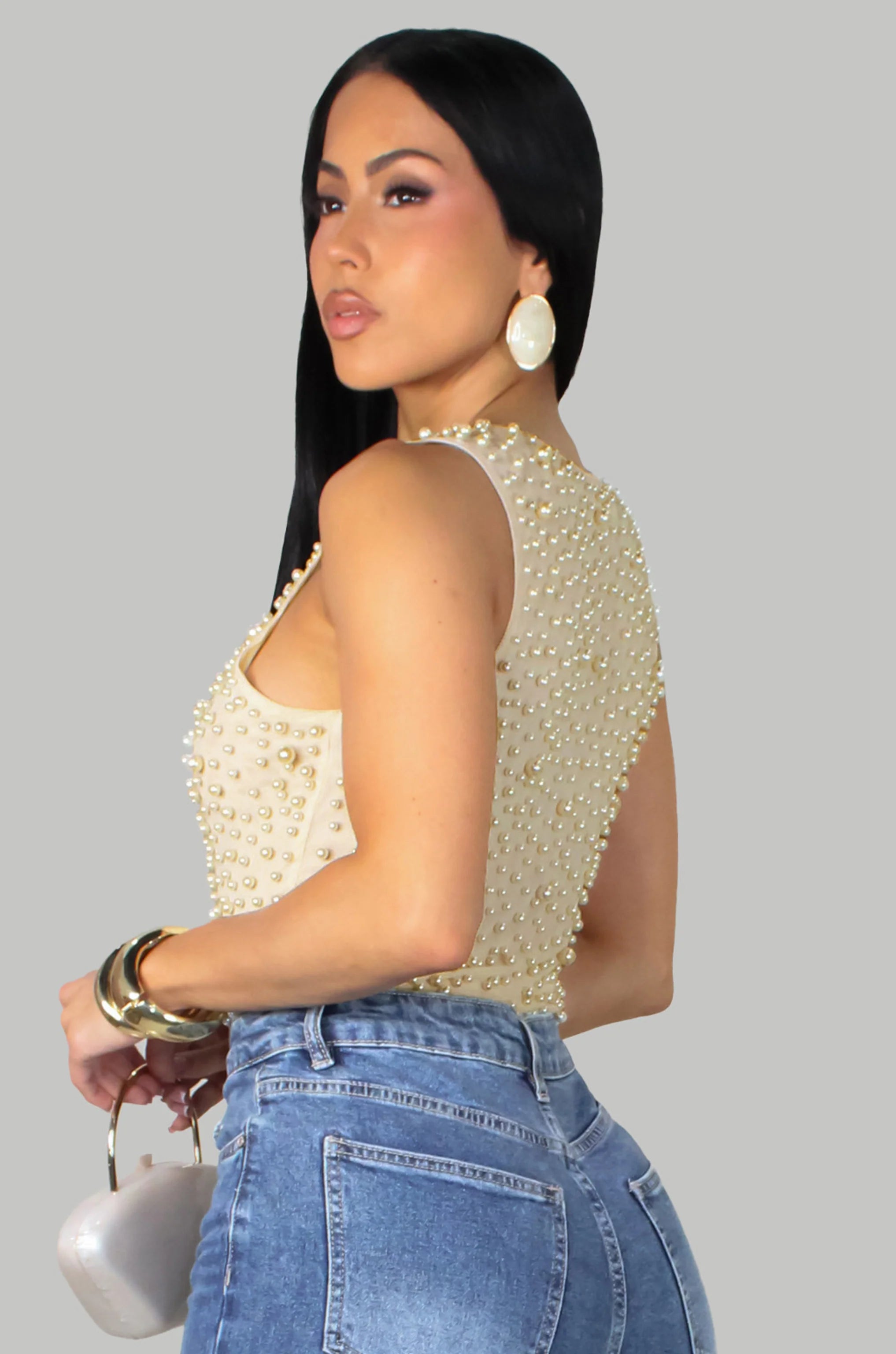 Pearled Bodysuit - Cream