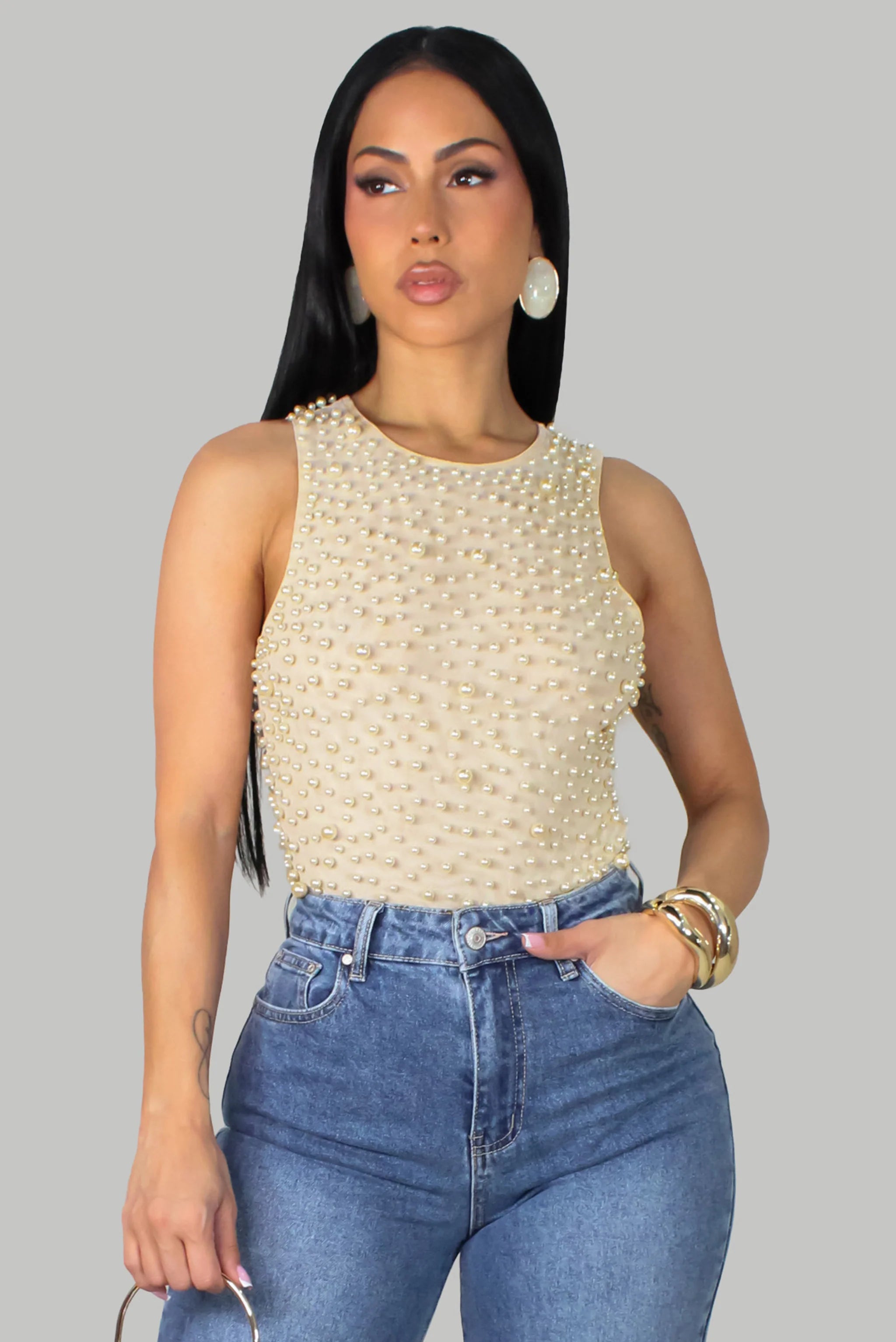 Pearled Bodysuit - Cream