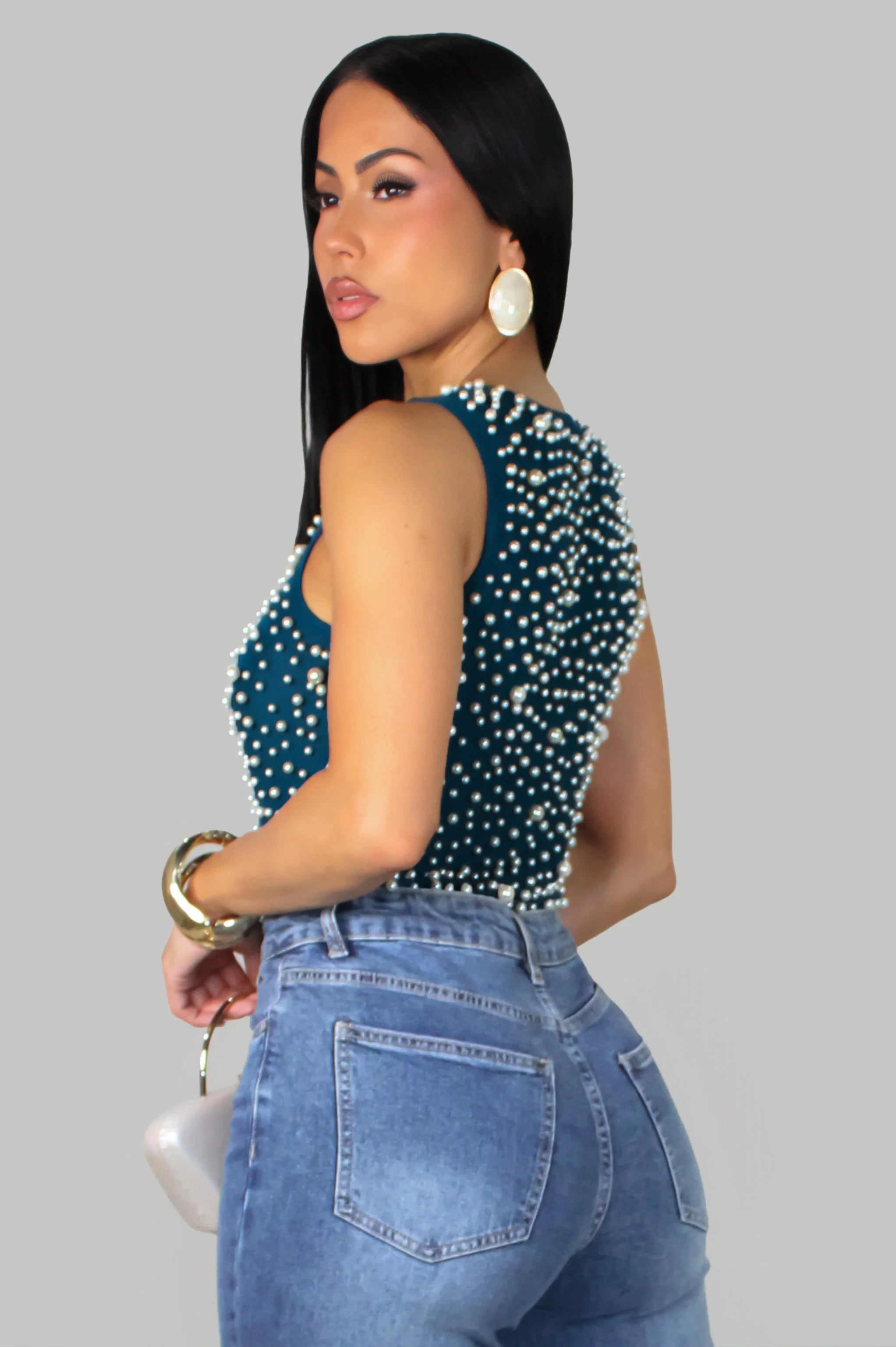 Pearled Bodysuit - Teal