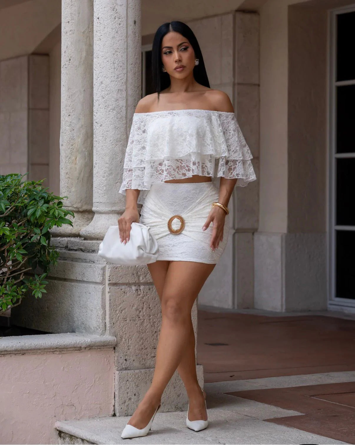 Playful Mirage Skirt Set (White)