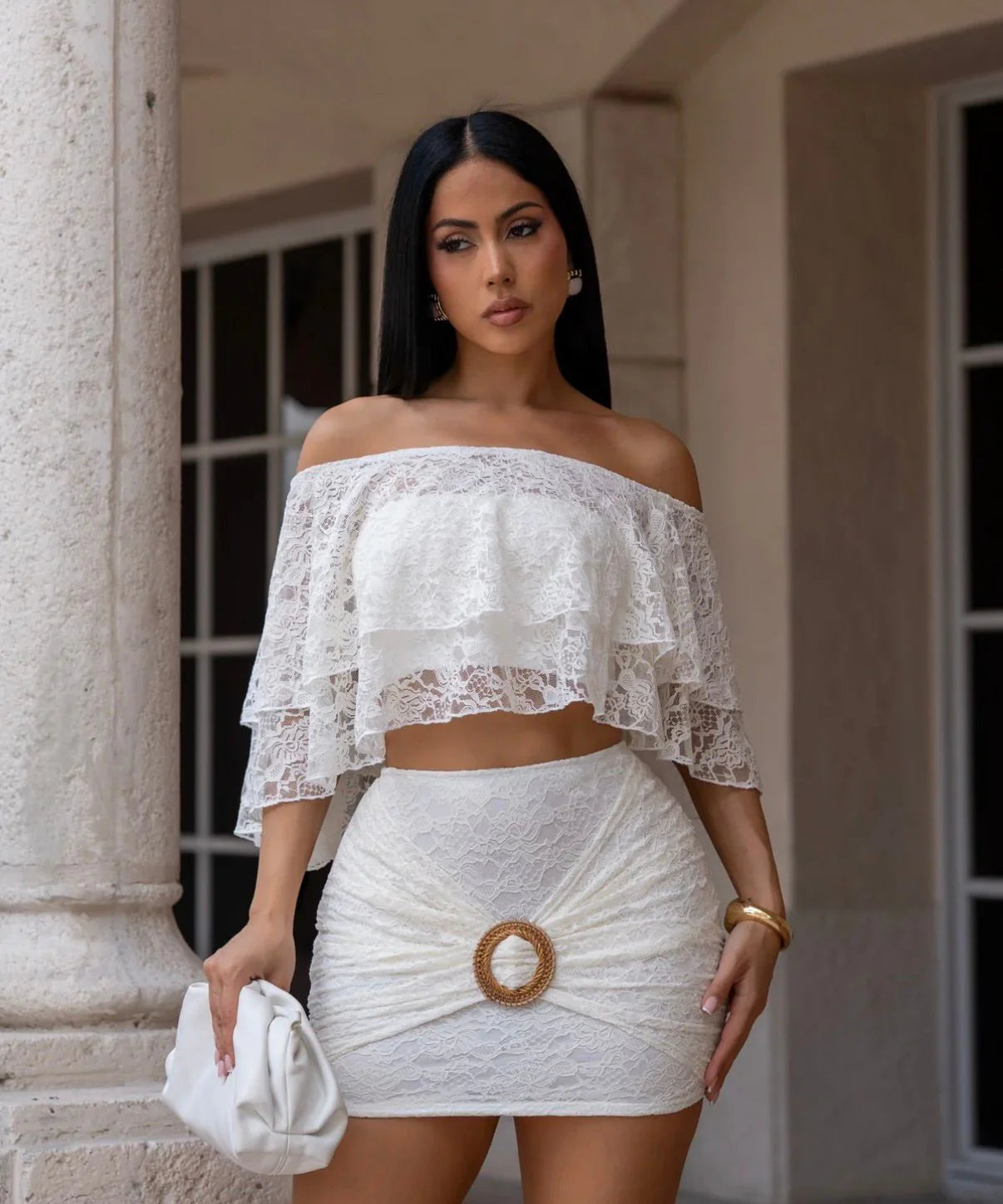 Playful Mirage Skirt Set (White)