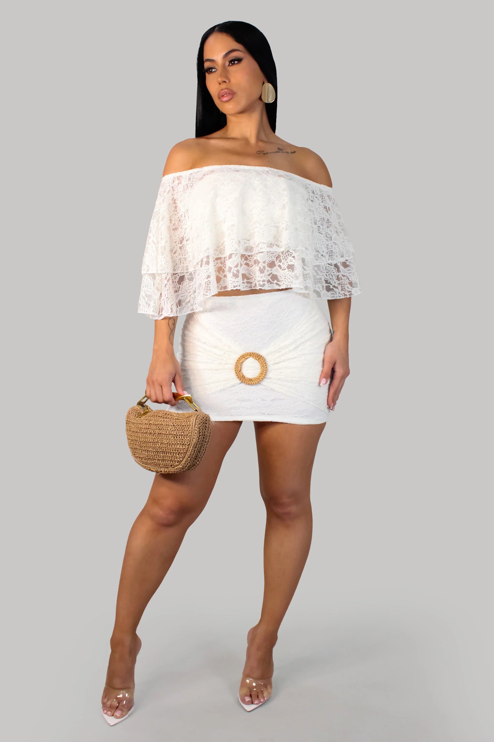 Playful Mirage Skirt Set (White)