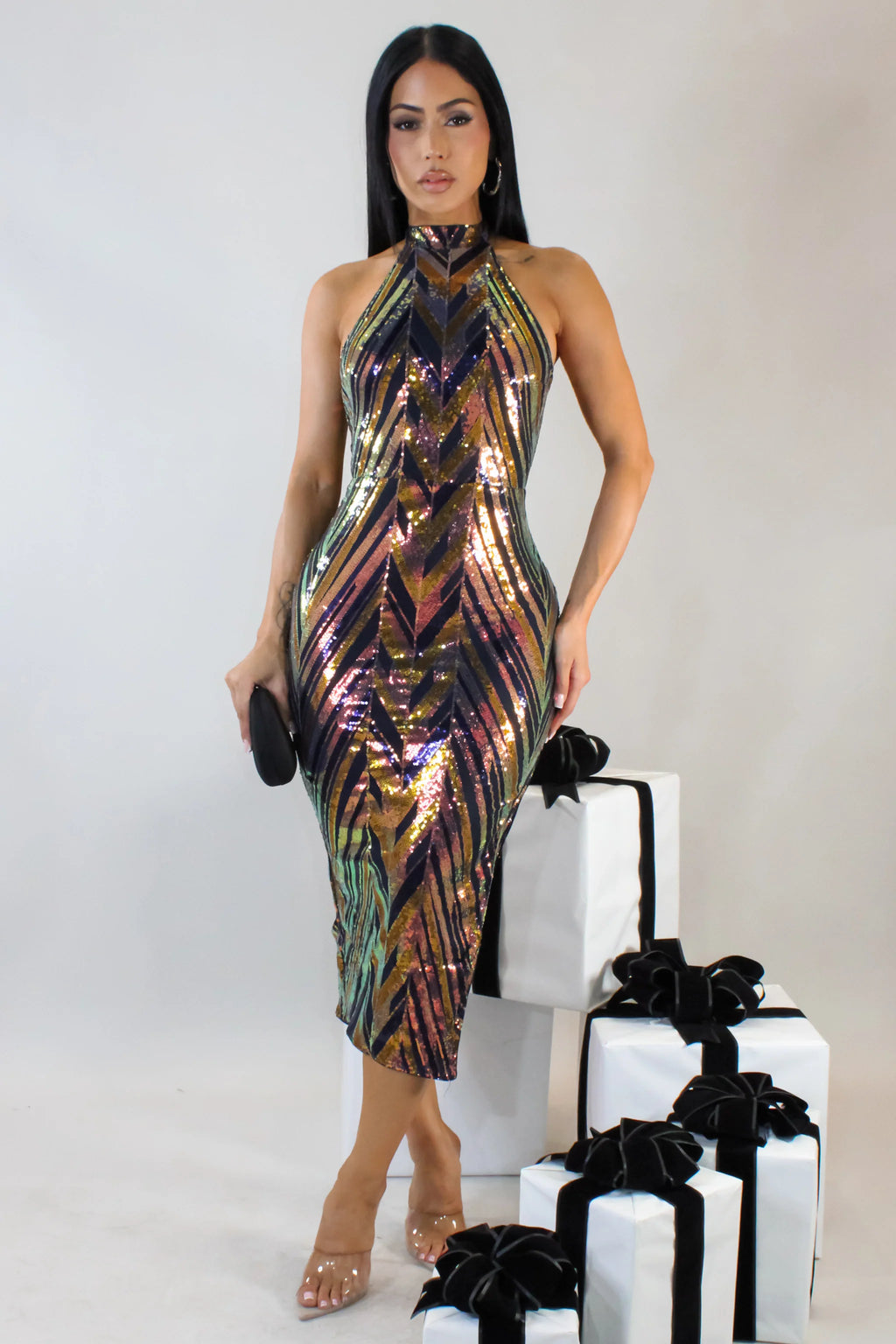 Vestido midi Worth It - Naranja Multi