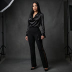 Brocade Lace Panel Pants - Black